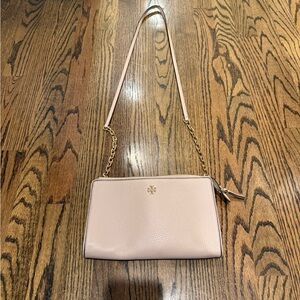 Tory Burch Blush Pebbled Leather Chain Strap Crossbody